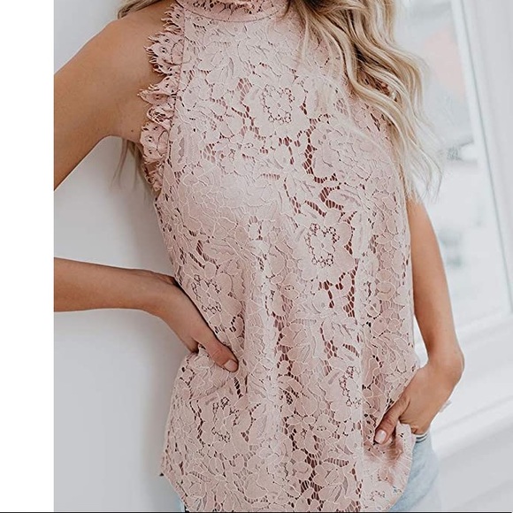 Chic Nation Tops - - ❤️❤️❤️Pink Floral Lace Tank Top